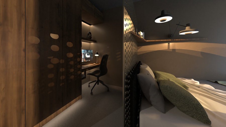Small living: Skrivebord mod nattelys